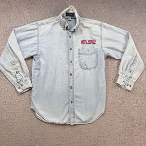 Vintage Paradise Point Men Light Wash Denim Native American Embroidered Shirt S